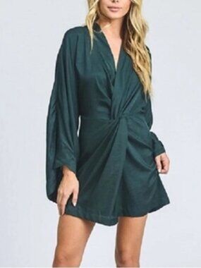 Storia Satin Twist-Front Kimono Mini Dress